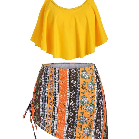 Floral Print Cinched Overlay Tankini Set - Picture 3 of 9